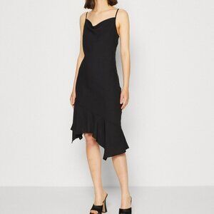 Monki Tiered Midi Dress Cowl Neck Black Y2K EU 38